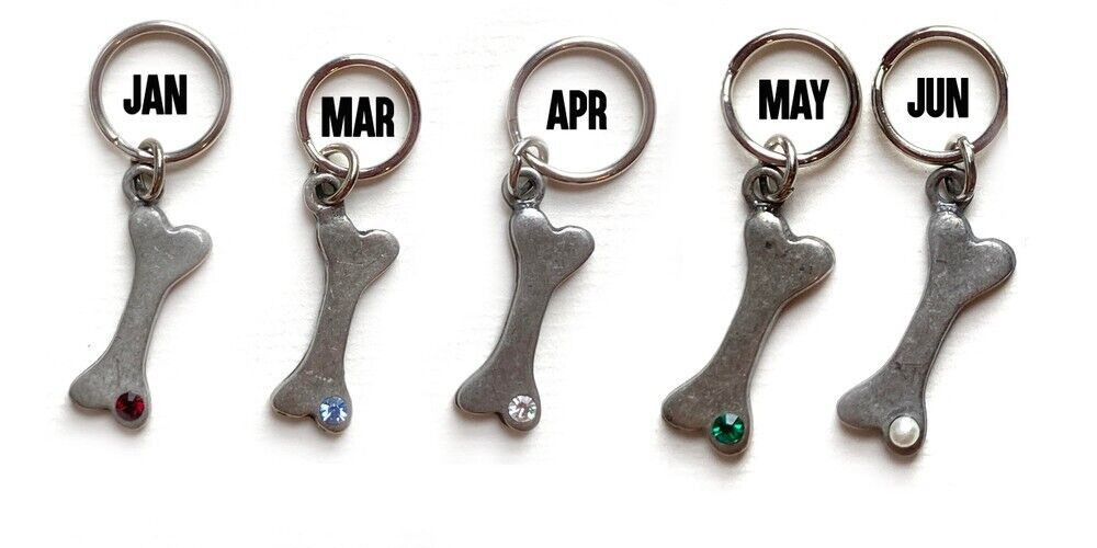 Rhinestone Birthstone Bone or Flower Charm for Dogs, Key Chain, Pet Collar Charm