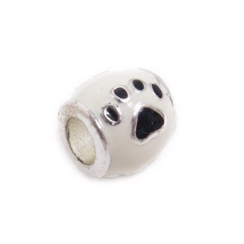Cream and black enamel with silver tone metal dog paw slide charm