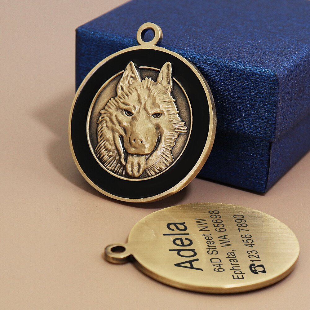 Personalized 3D Gold Dog Tag 8 Breeds Patterns Cat Bulldog Labrador Husky Poodle