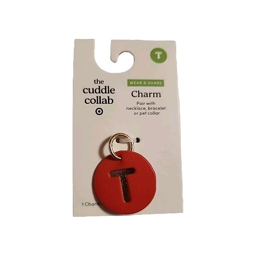 The Cuddle Collab Pet Charm; Gold “T”, Red Round Charm