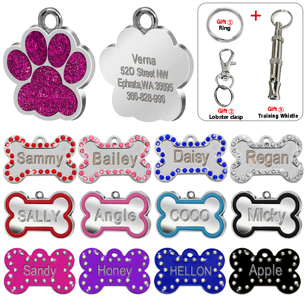 Personalized Glitter Dog Tags Disc Engraved Cat Puppy Pet ID Name Collar Tag