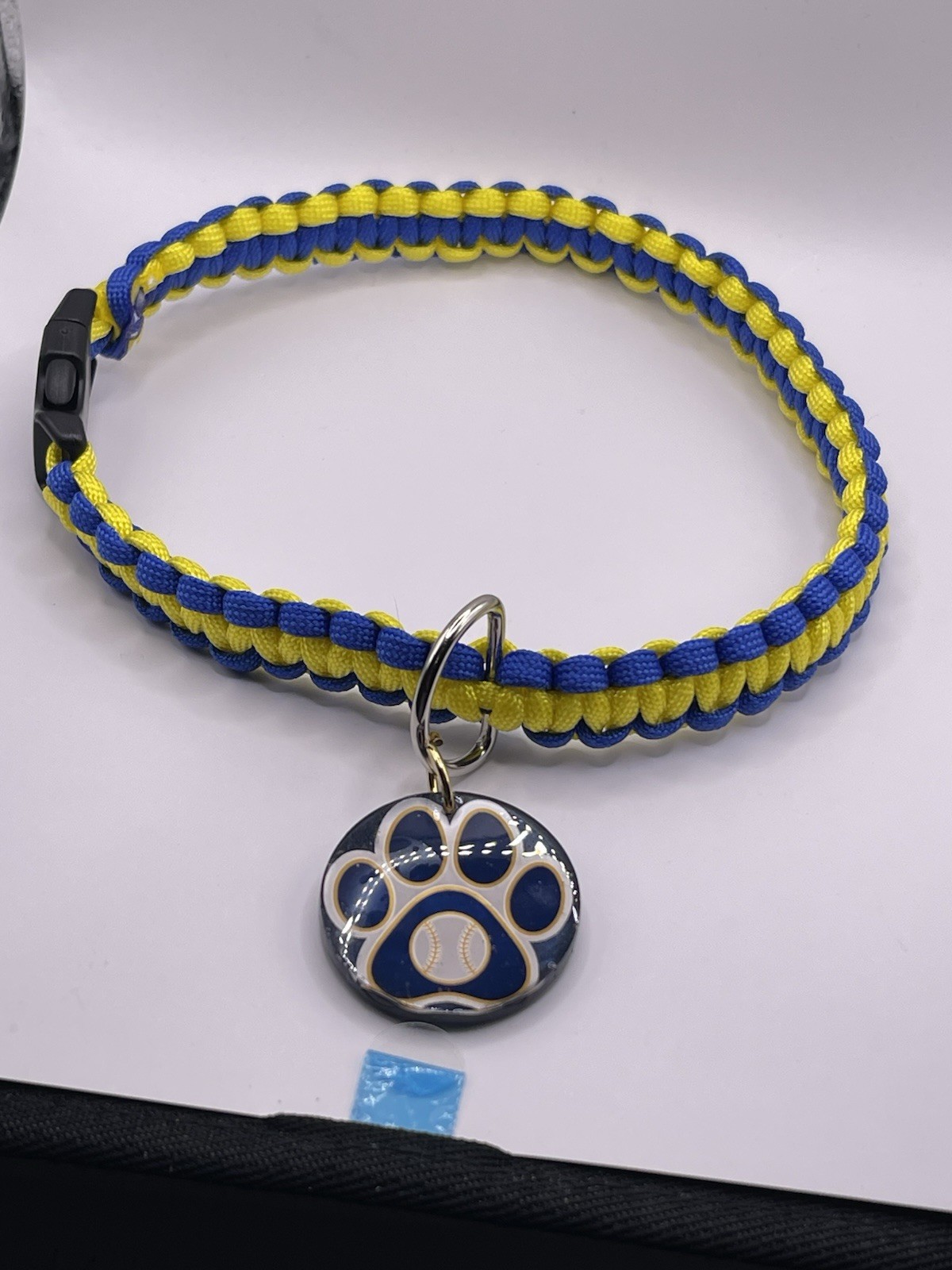 Paw Print Pet Collar Charm, Milwaukee Blue And Gold Baseball