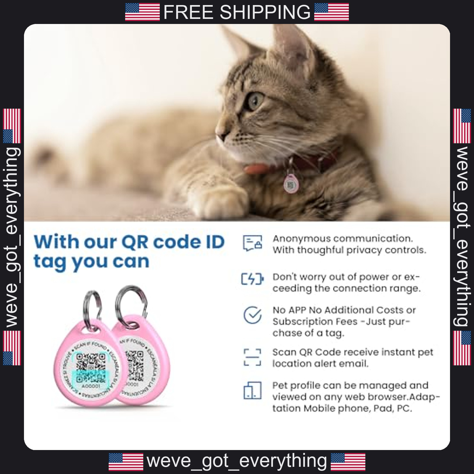 Personalized Dog ID Tag with QR Code Pink Small Pet Safety Tag