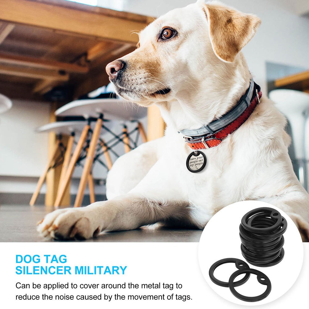 6Pcs Reusable Silicone Military Dog Tag Silencers for Pets Black