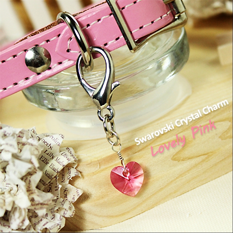 Dog/Cat Luxury Cute Collar Charm-Lovely Pink Swarovski Crystal Heart Pet Diamond