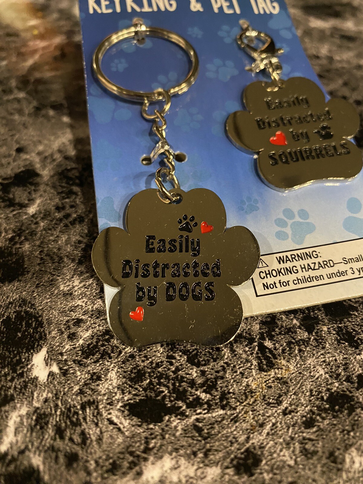 Engraved Key Ring And Pet Tag Combo For Owner And Dog “Easily Distracted” NEW