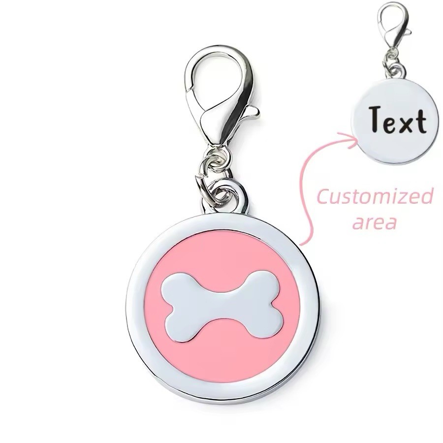 1pc Personalized Customized Dog Bones Silver Round Shaped Pet ID Tag