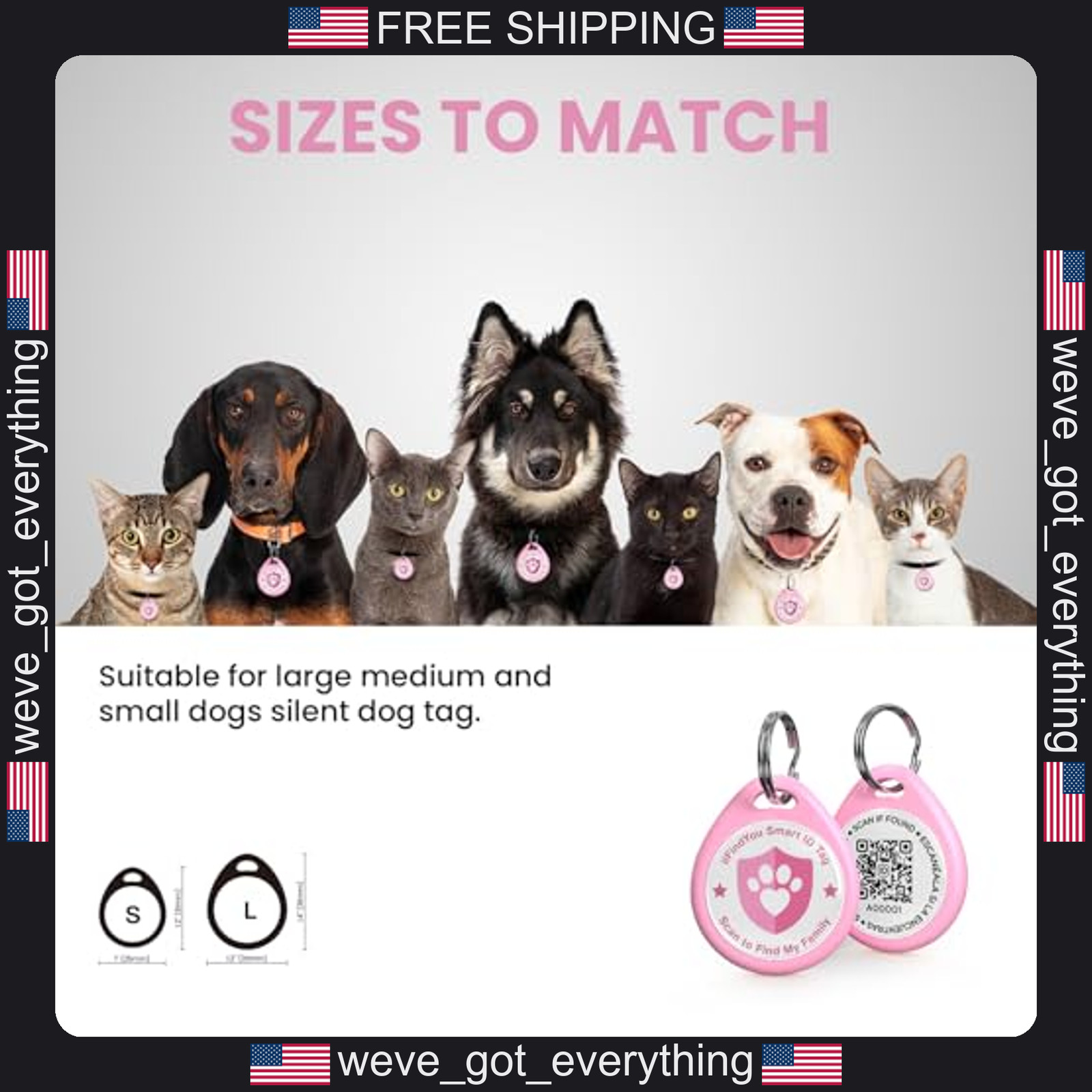 Personalized Dog ID Tag with QR Code Pink Small Pet Safety Tag