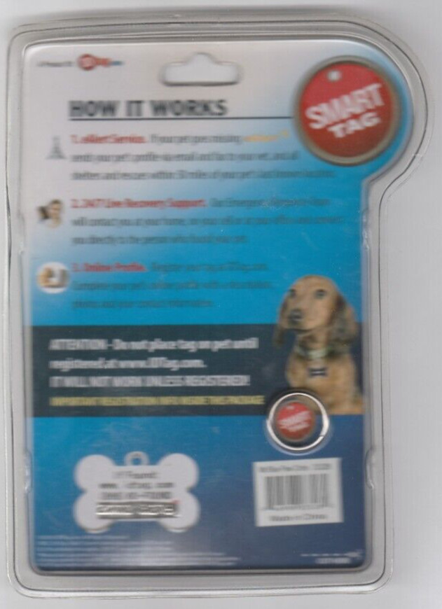 Find Lost Pets Fast!! Smart Tag Pet ID Medium Blue Paw print – New In Package