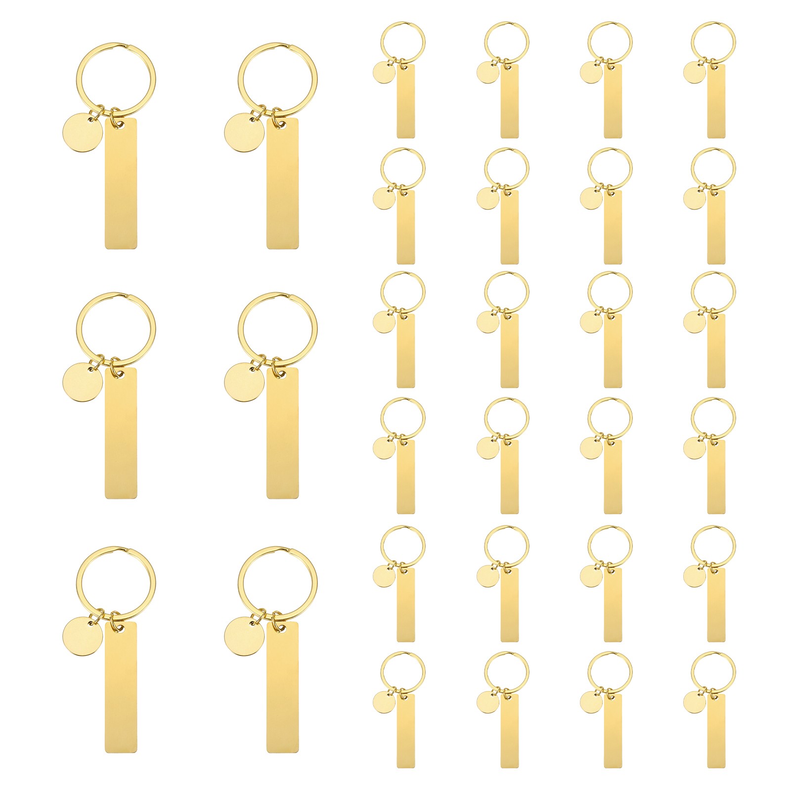 30Pcs Metal Engraving Keychain Blanks, Gold Tone(Rectangular)