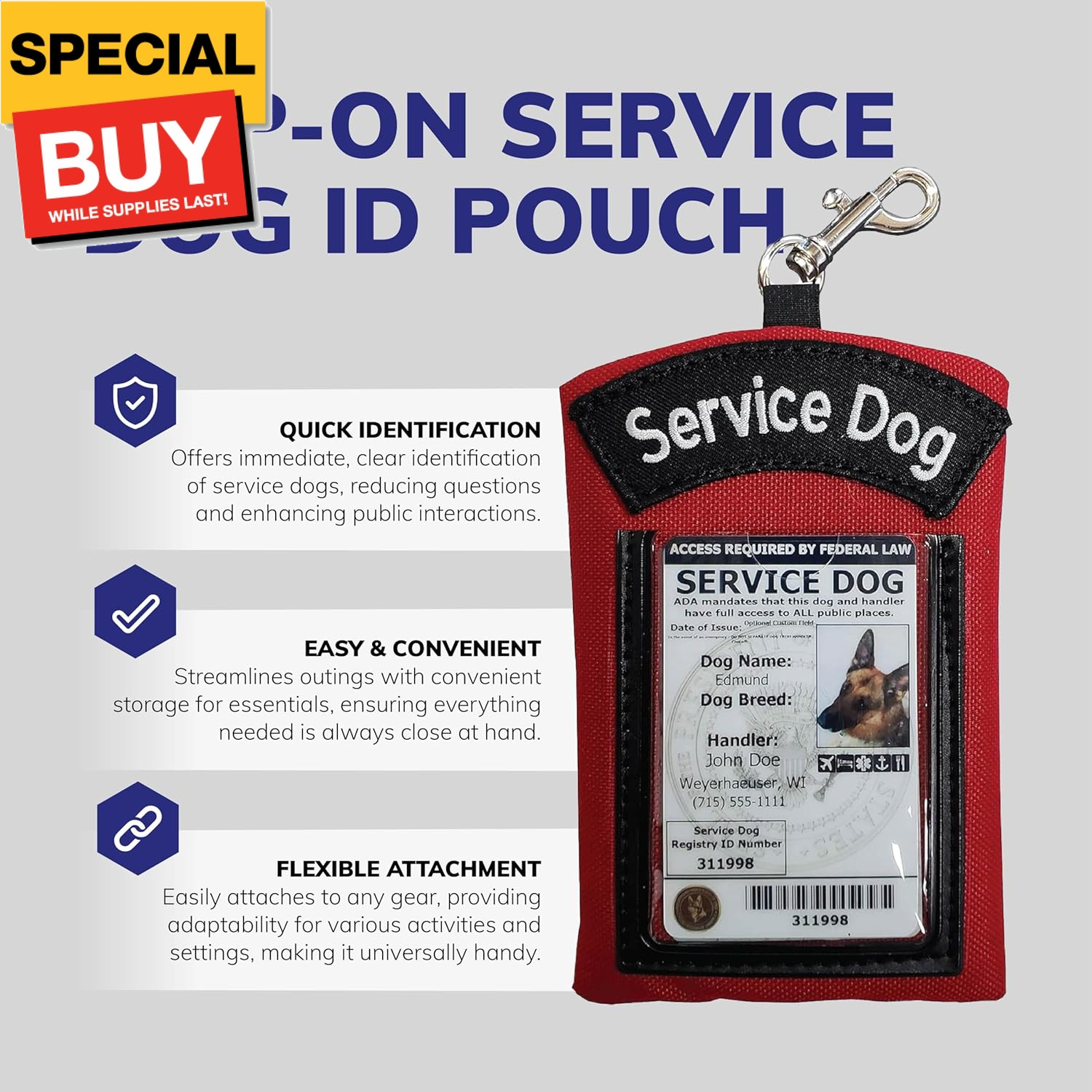 ActiveDogs Service Dog ID Card Pouch – Clip On Identification Badge Display Tag