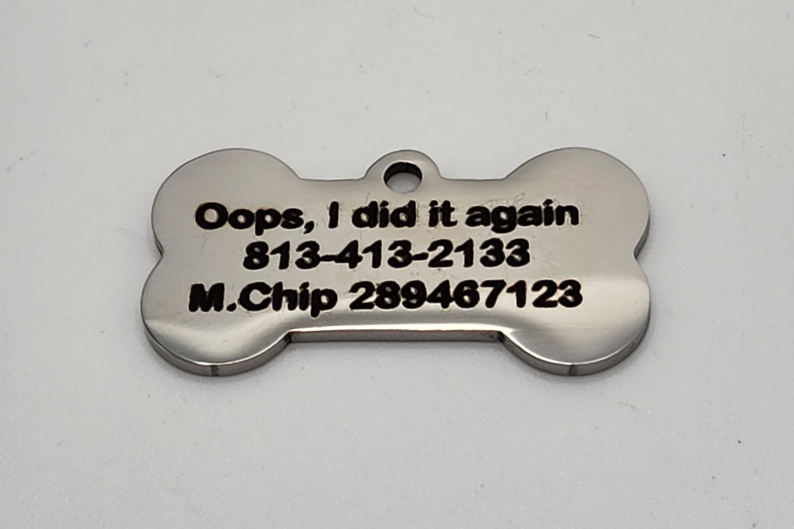 Deep Engraved Stainless Steel Bone Pet ID Tag, Double-Sided, Lifetime Warranty