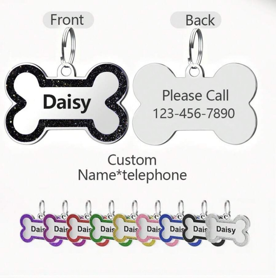 Bone Shape Custom Dog Tags Engraved Pendant Puppy Pet ID Tags Personalized Name
