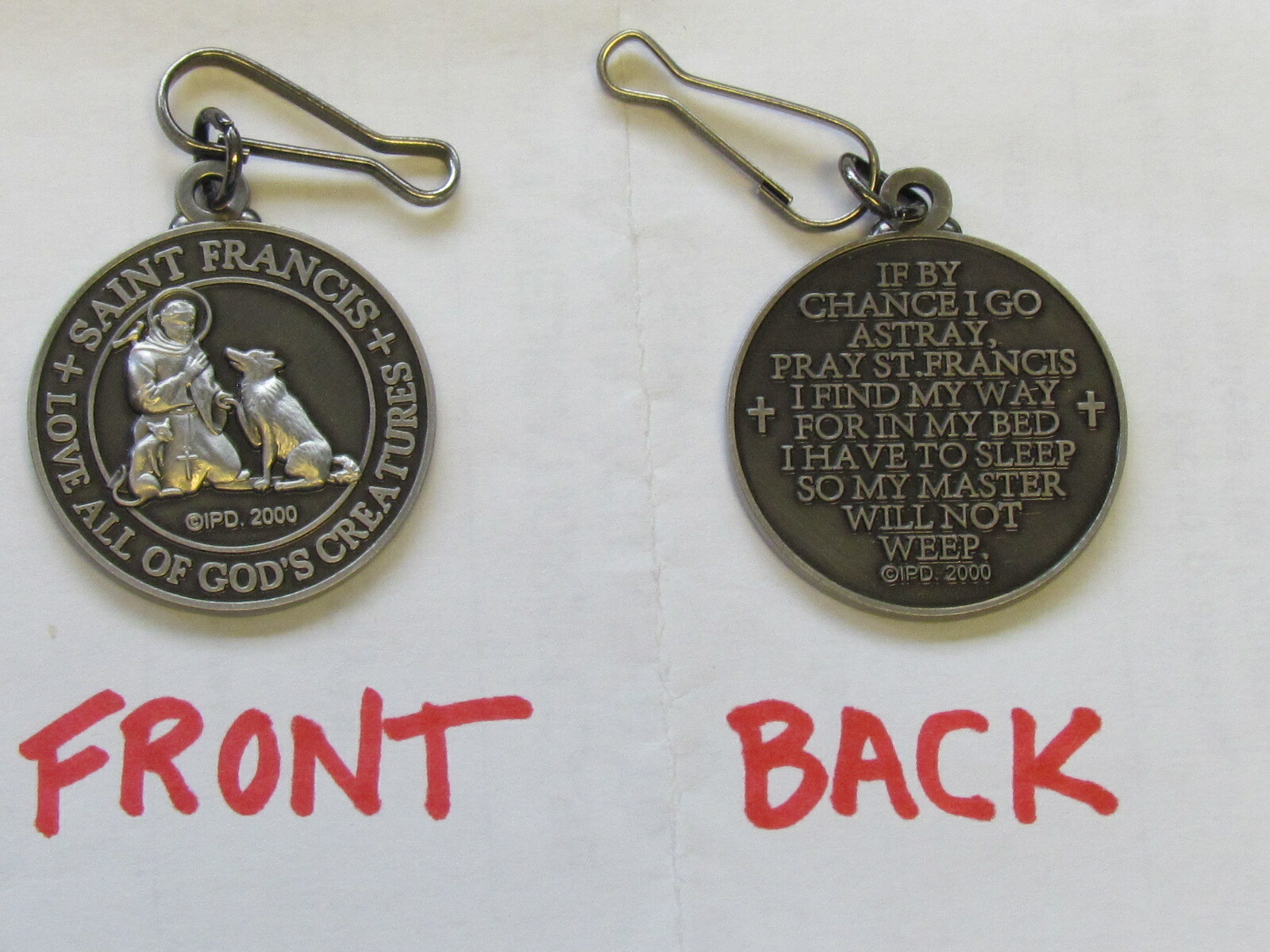 SAINT ST FRANCIS DOG COLLAR TAG WITH PRAYER SILVER Tone pet medal QUALITY NEW