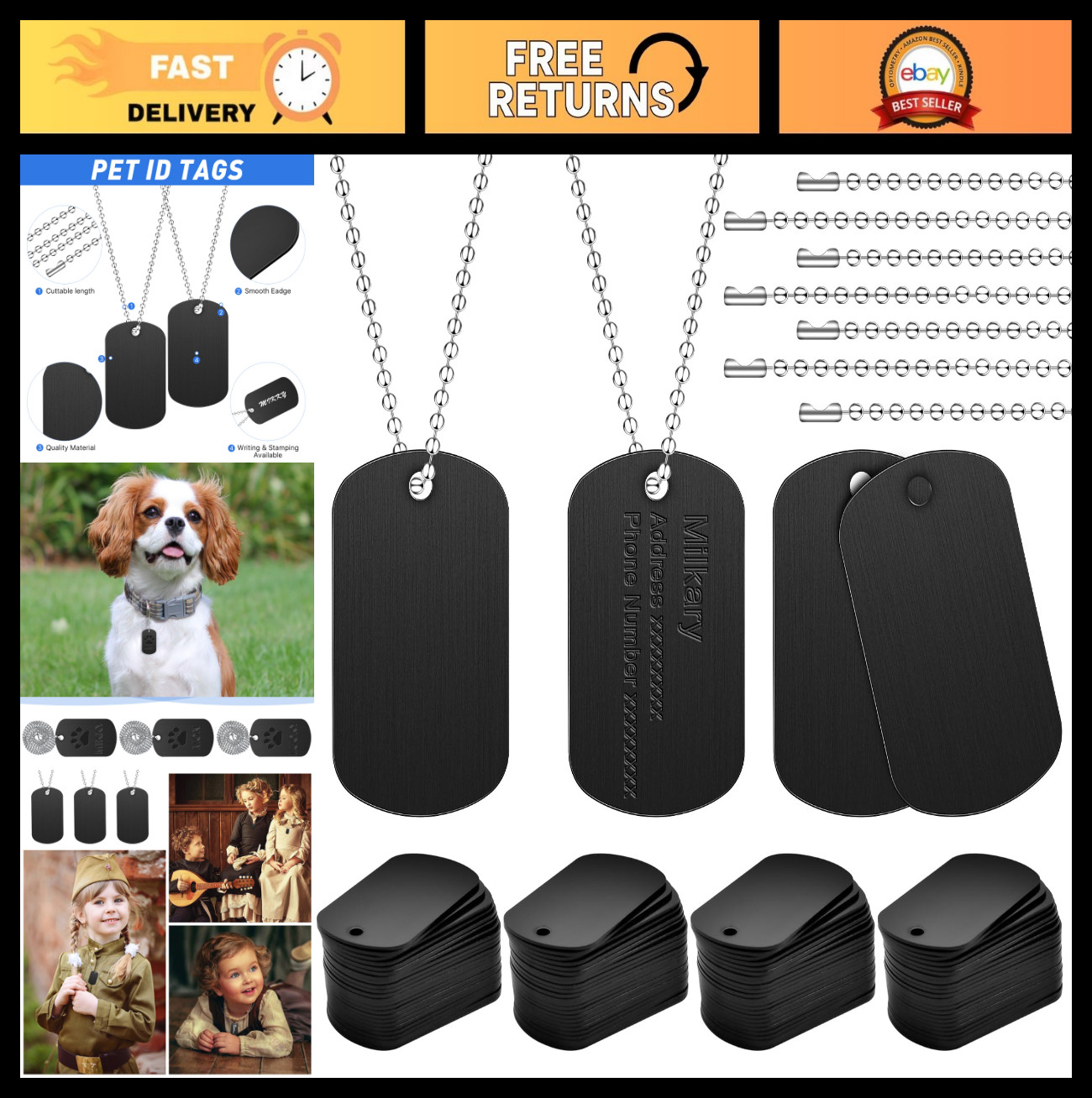 200Pcs Military Dog Tags Set – Blank Metal Stamping Tags + Steel Chains for DIY