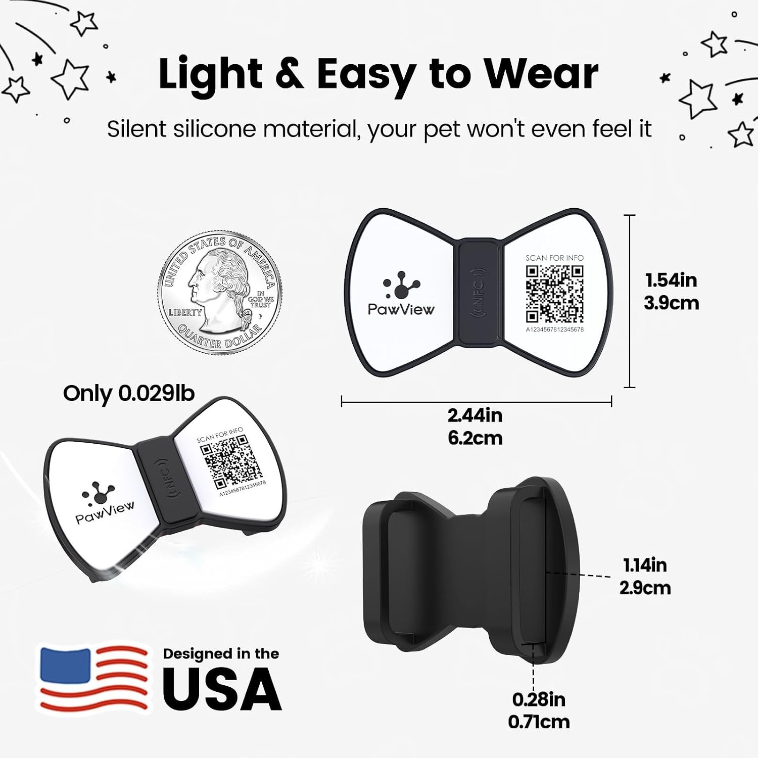 Smart Pet ID Tag, QR Code Dog Tag, No Subscription Fee, Waterproof Silent Sil…