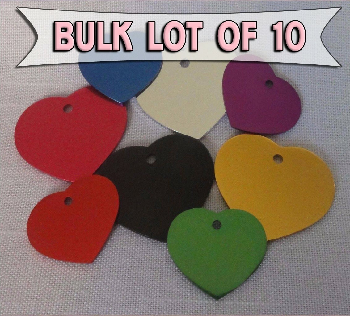 Bulk lot of 10 HEART Pet ID Identification tag Custom Engraved Rescue Dog
