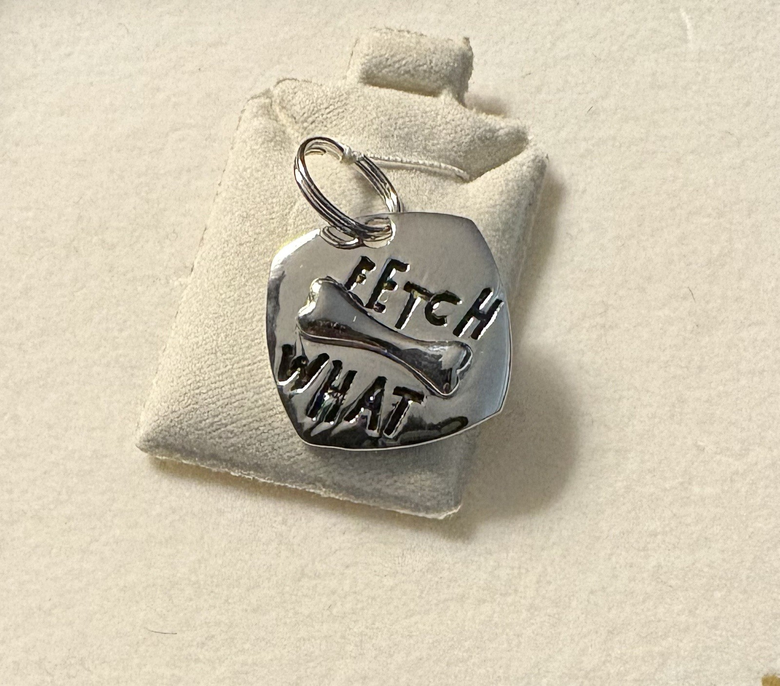 Fetch What? Silver Metal Dog Collar Tag Charm NEW