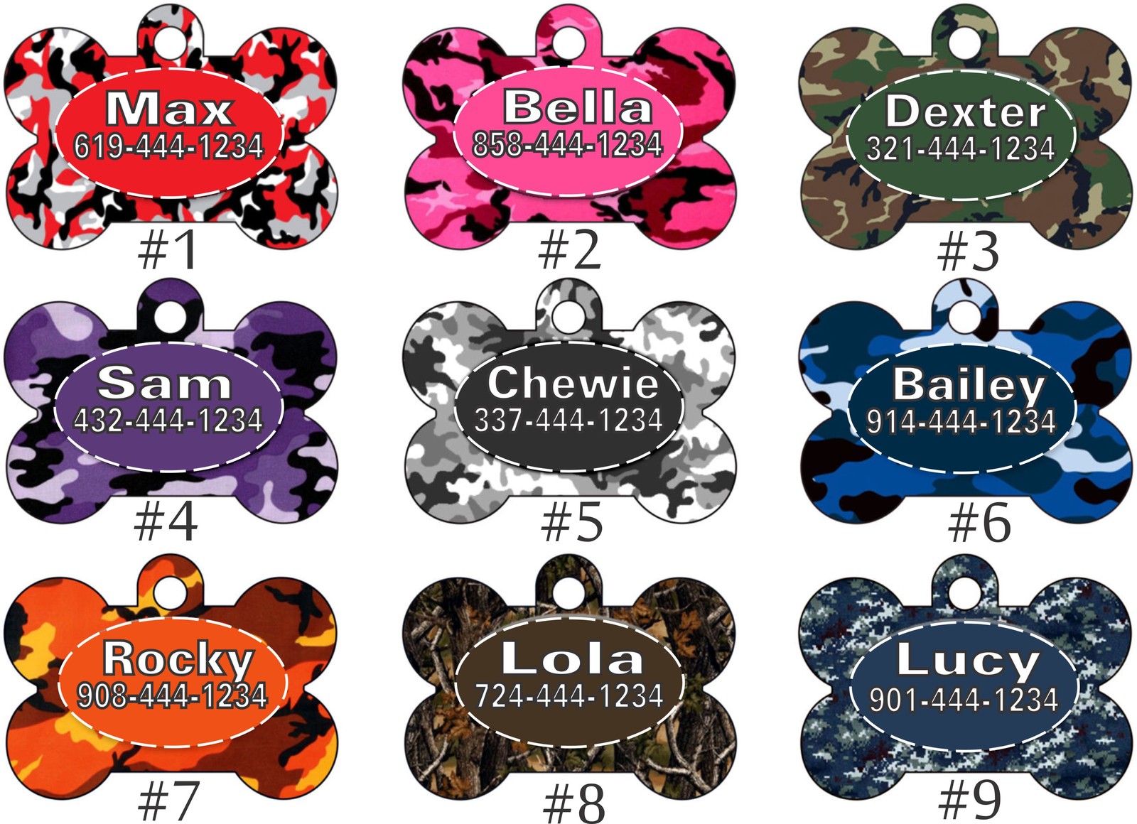 CAMO Dog Bone CUSTOM PERSONALIZED PET ID TAG Unique Colorful cute colorful milit