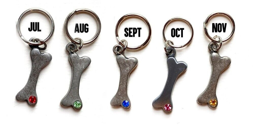 Rhinestone Birthstone Bone or Flower Charm for Dogs, Key Chain, Pet Collar Charm