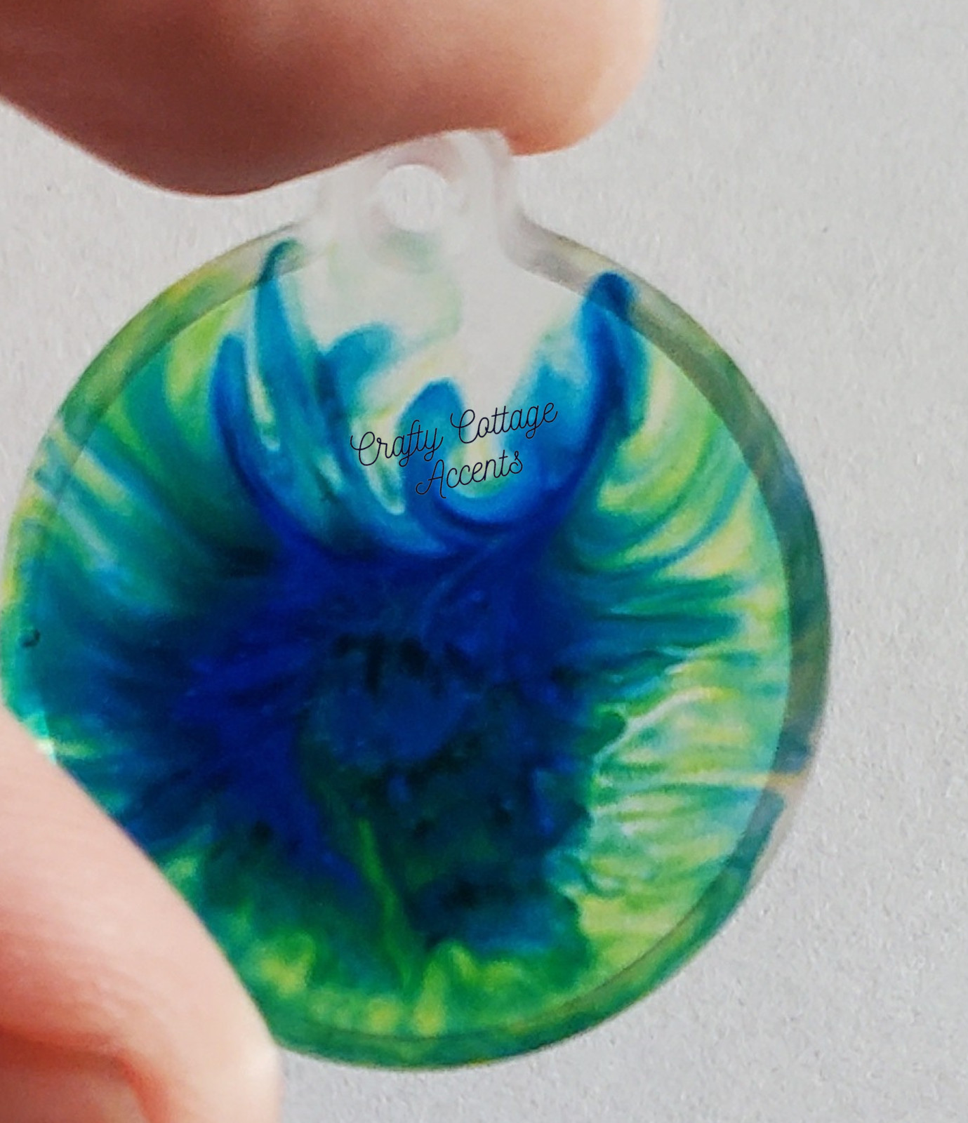 Resin Pet Tag Collar Charm Blue Green Circle Cat Dog Keychain Backpack Accessory
