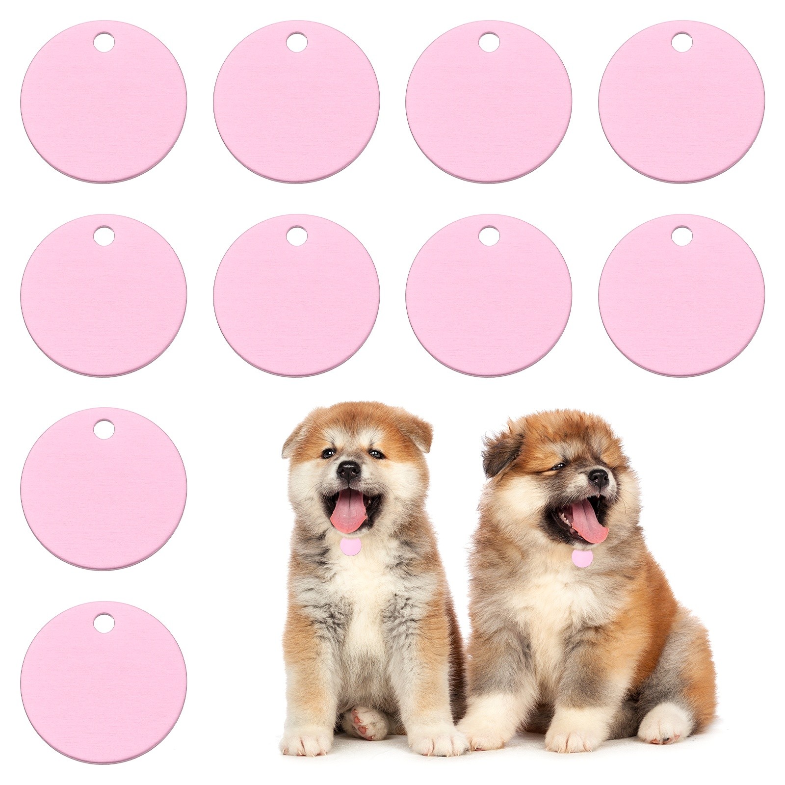 10pcs Dog Pet Tags 25mm Round Aluminum Engraving Blanks Tags, Pink