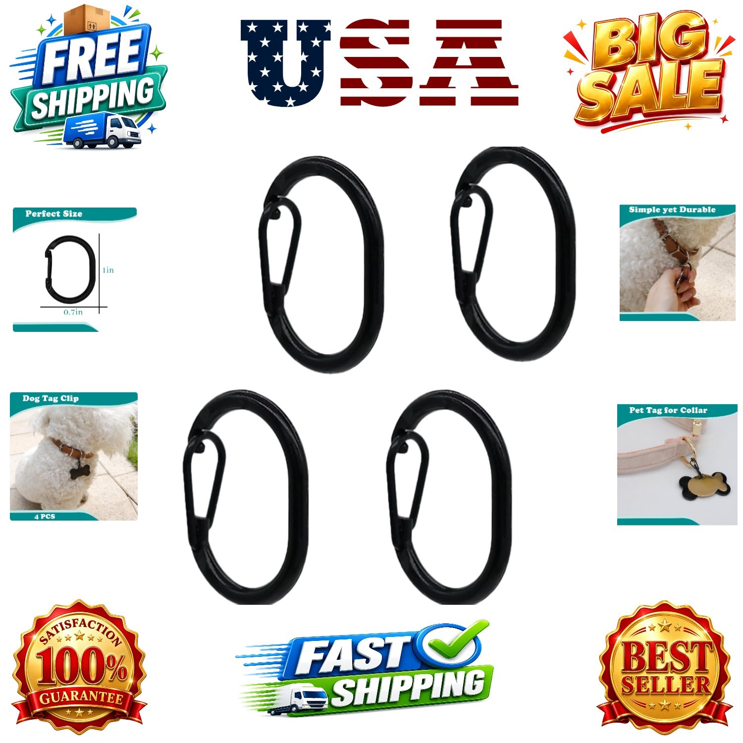 4 Pack Pet Tag Clips, Dog Rings for Pet Collar, ID Tag Quick Clips for Dogs a…