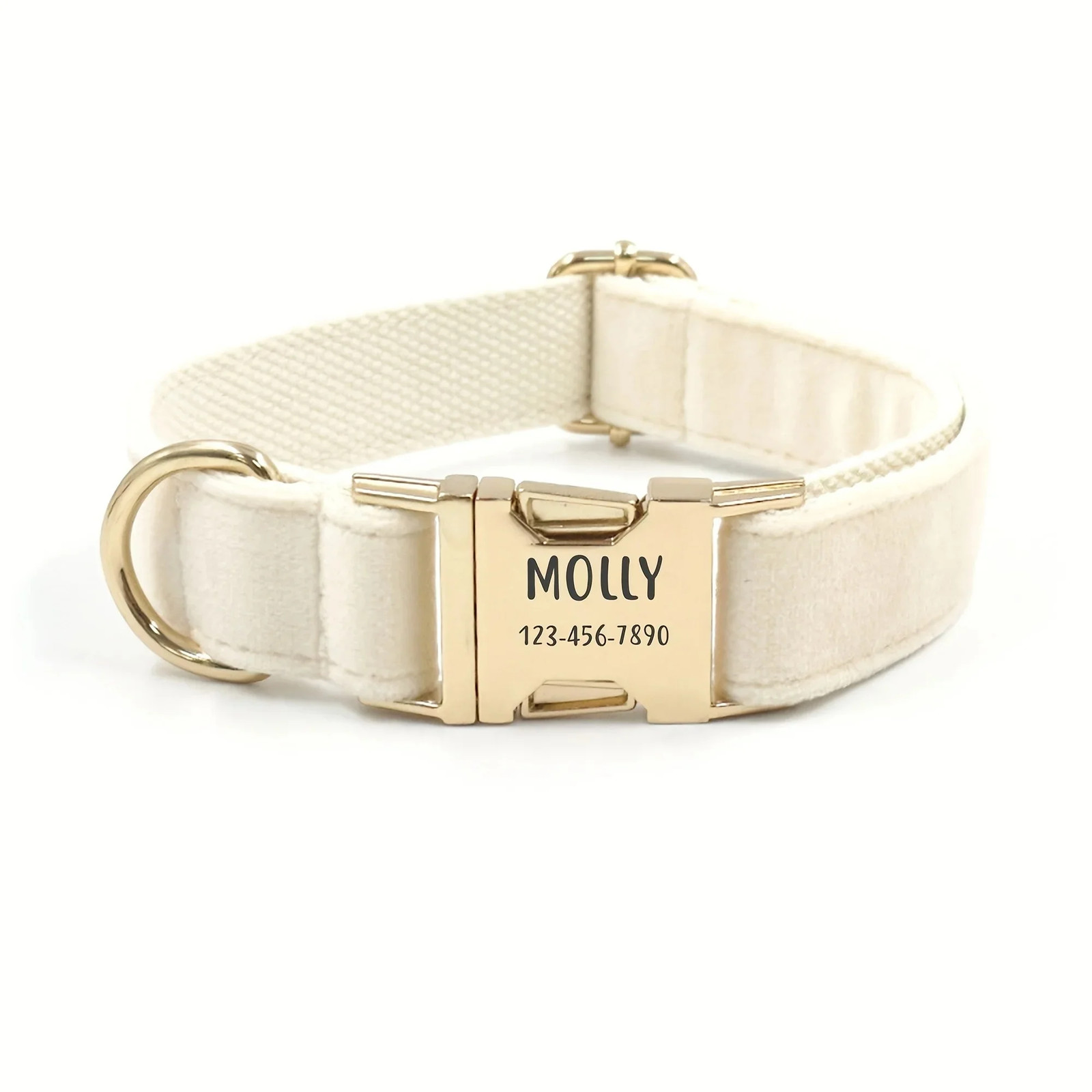 Personalized Velvet Dog Collar with Custom Engraved ID Tag – Adjustable Large