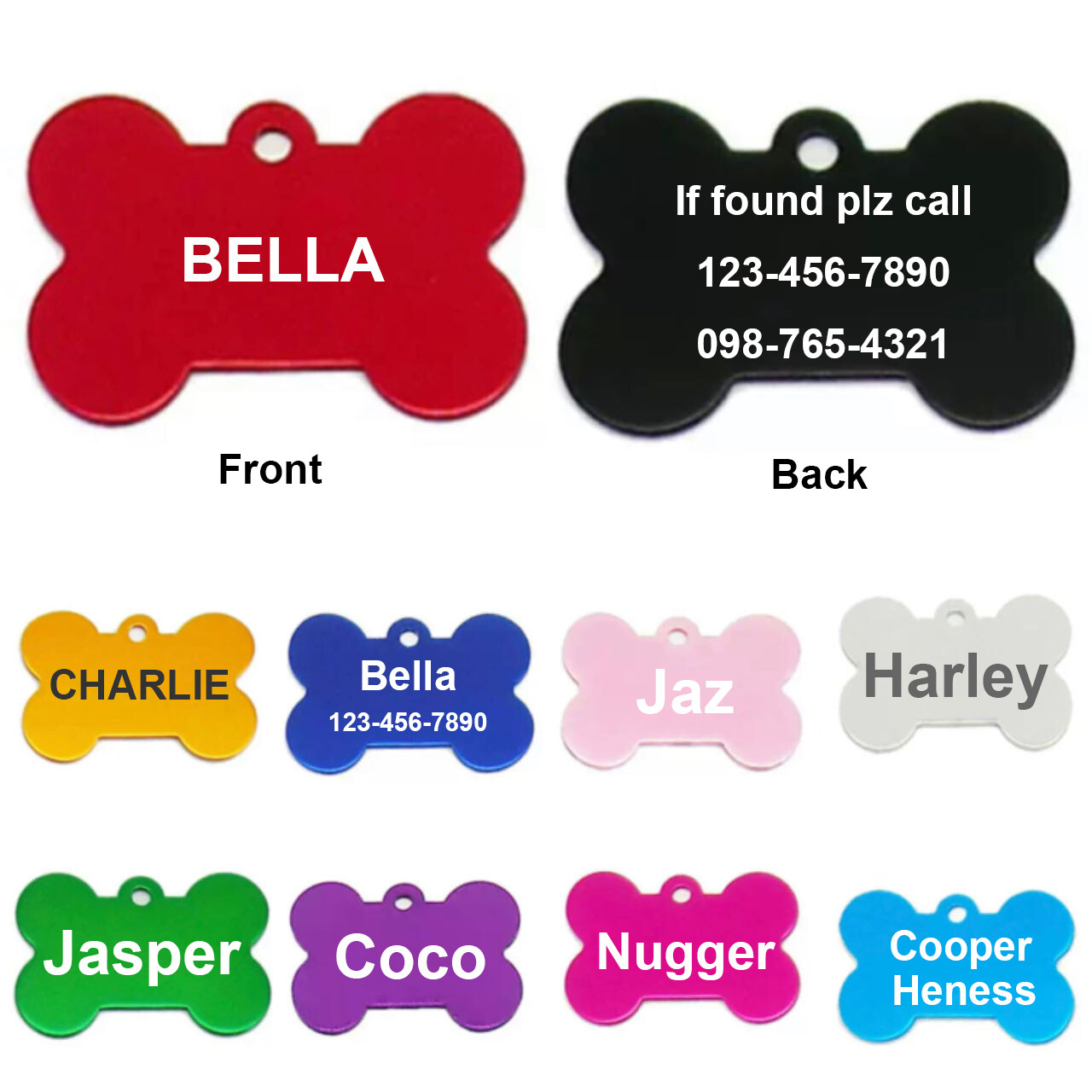 Dogs Cats ID Tags Personalized Pet Tags 2sides Engraved Bone Shape