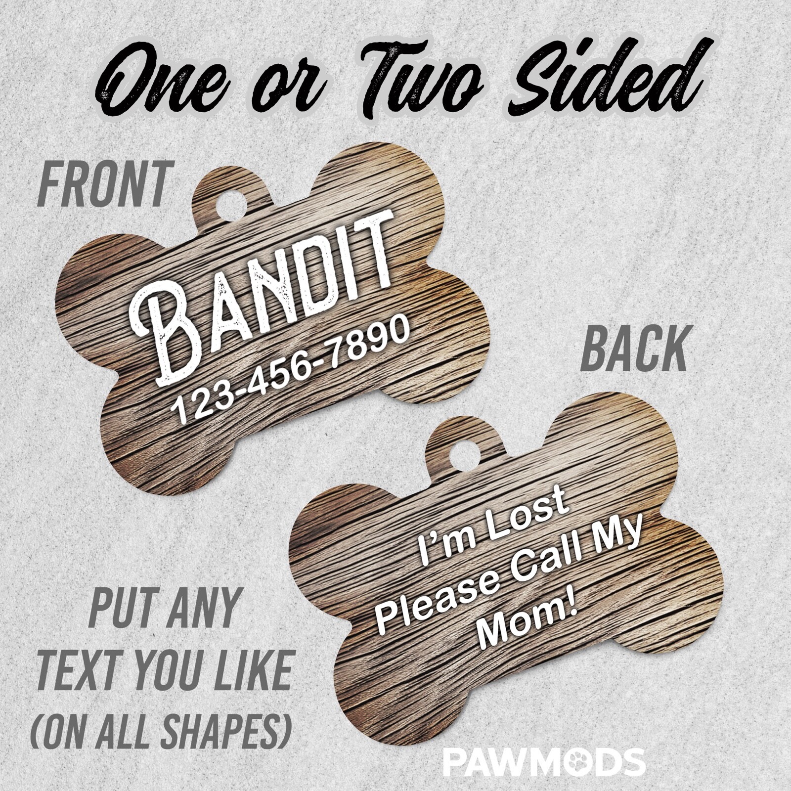 Faux Rustic Wood Dog Tags for Dogs, Pet ID Tags, Custom Personalized Puppy Tag