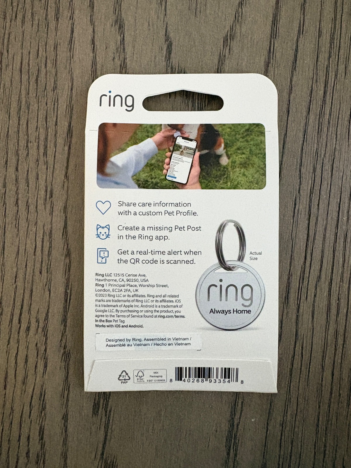 New Ring Pet Tag, Easy-to-use tag with QR code, Real-time scan alerts