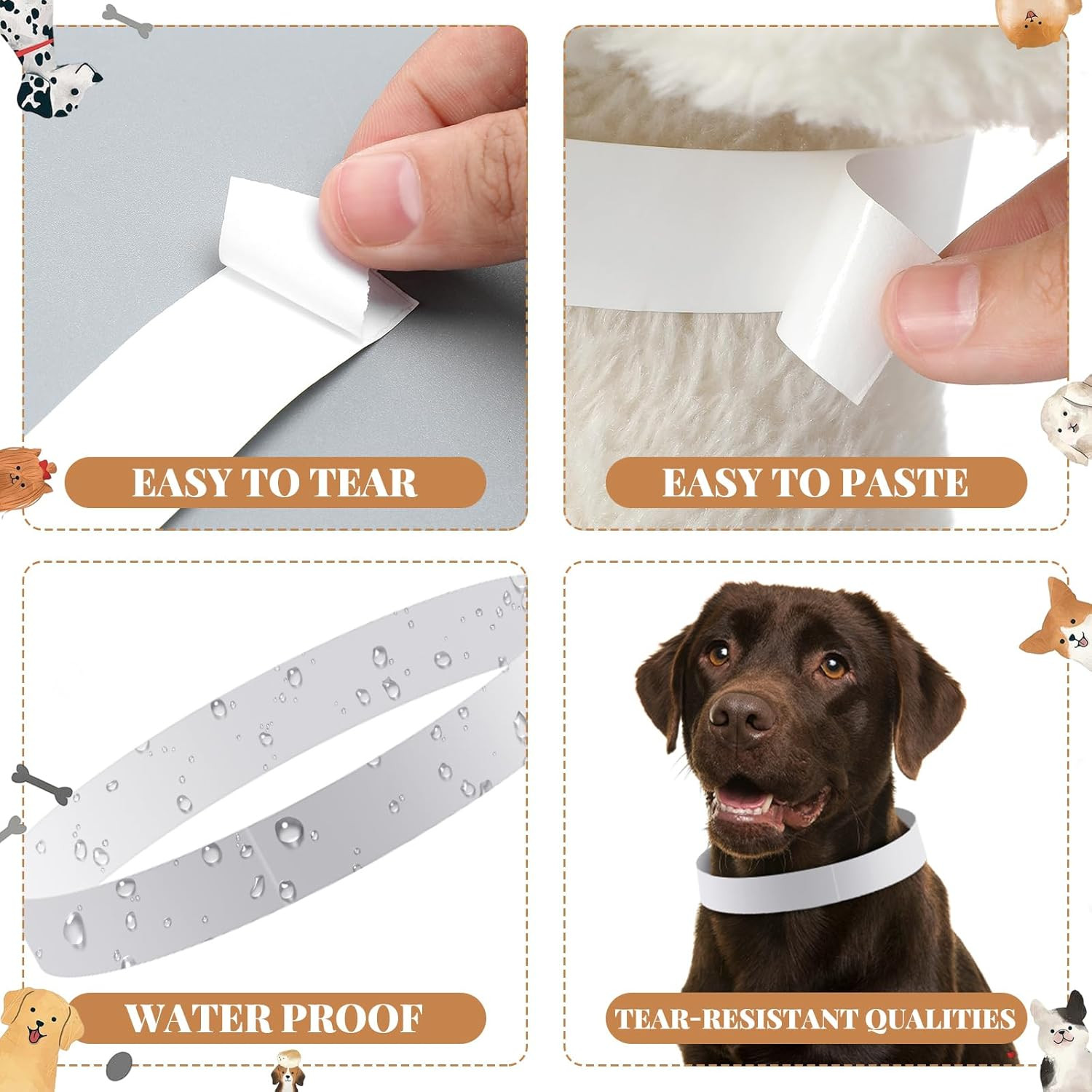 500 Count 20inch Adjustable Paper Dog Collars with Tear Resistant Waterproof Whe