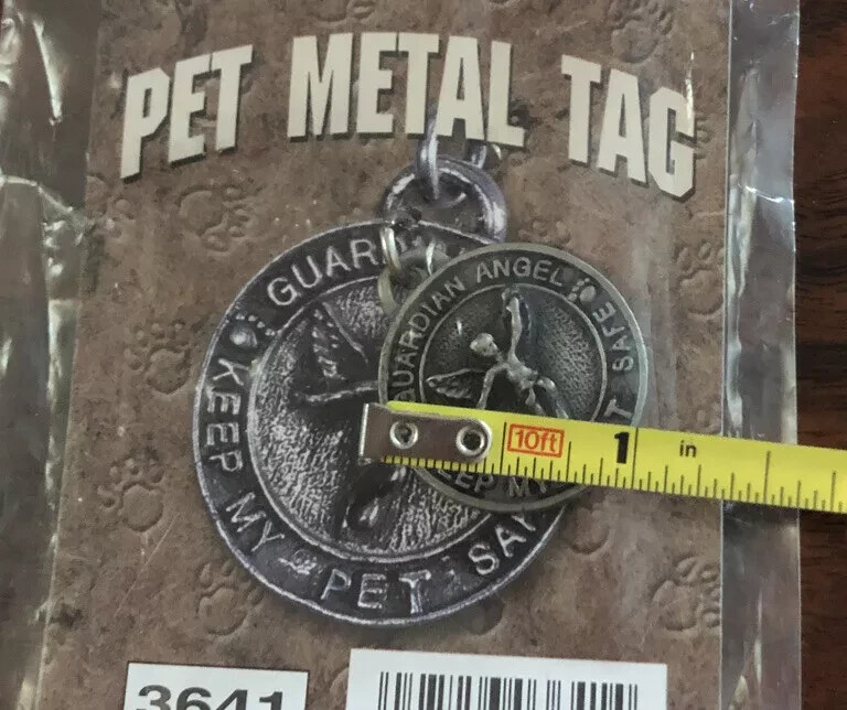 GiftCo Metal ID Tag Guardian Angel Keep My Pet Safe Dog Cat Paws Rescue Engrave
