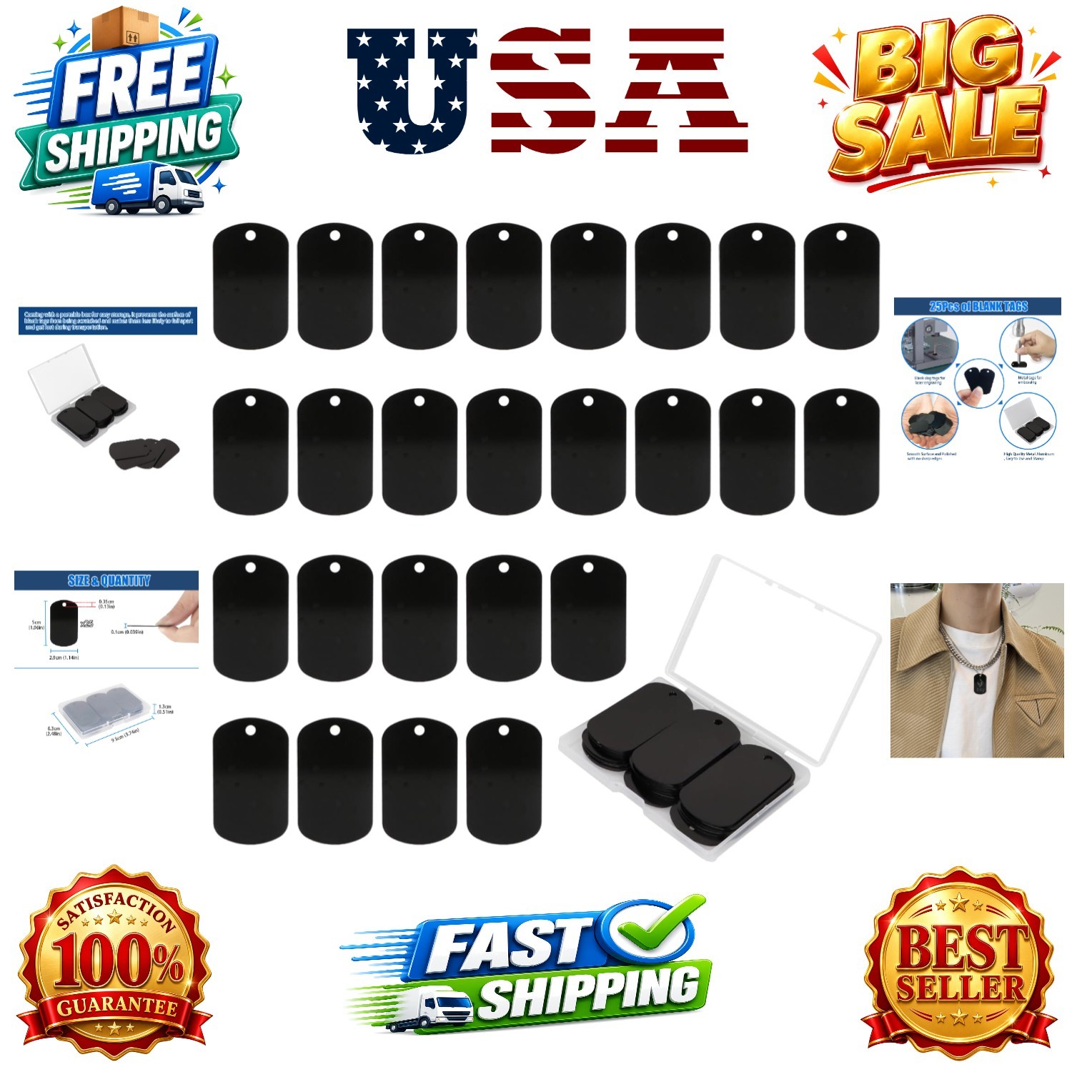 25 Pcs Aluminum Tags for Engraving,Rectangle Stamping Blanks Tags,Black Milit…