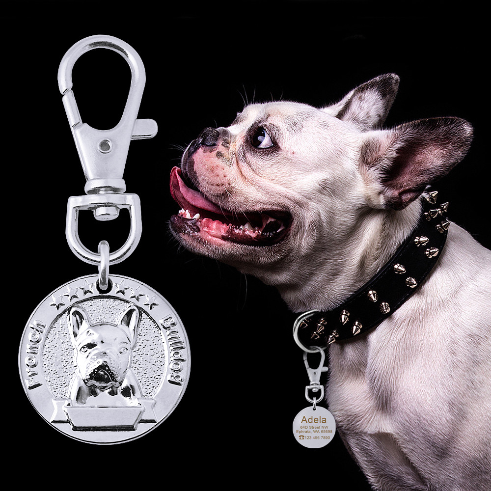 Dog Breeds Personalized Dog Tag 3D ID Custom Free Name Engraved Brass Silver