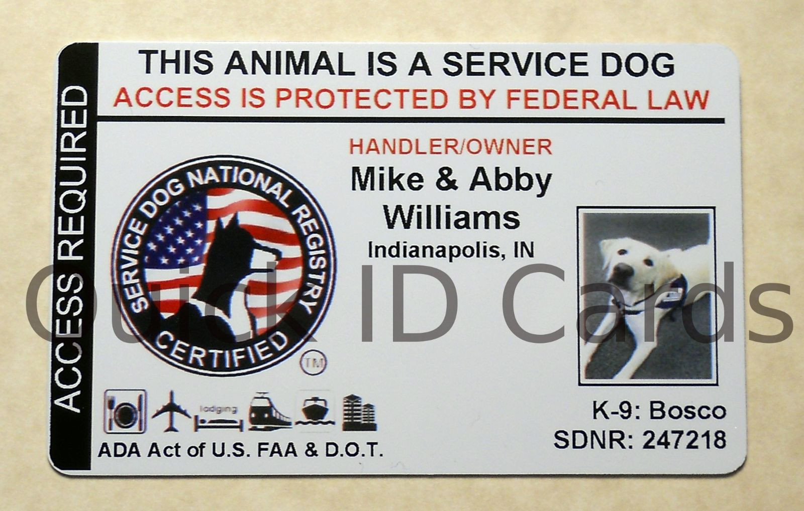 Custom ID Card / Badge for Service Dog Certified Working Dog Service Animal #11