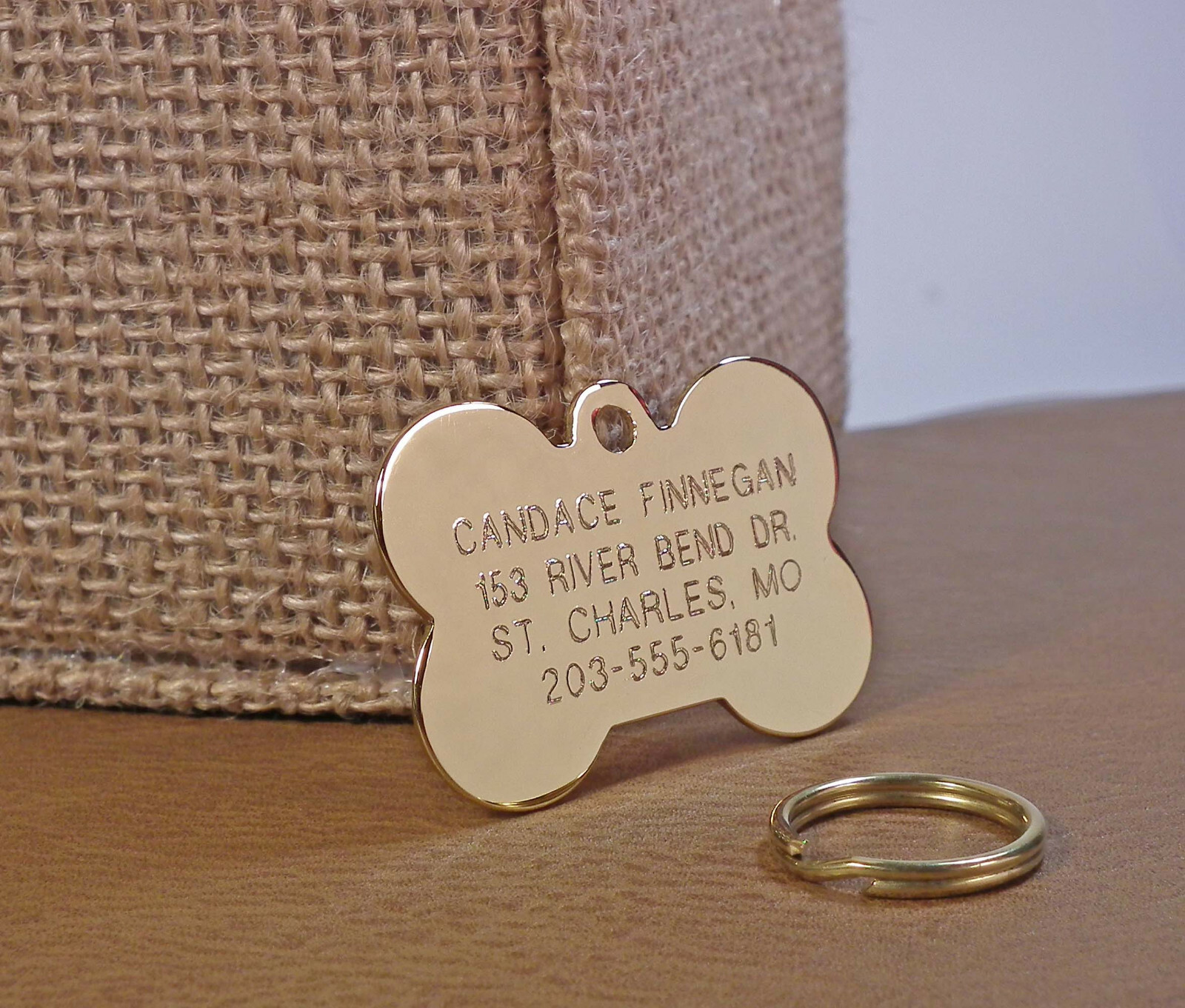 GOLD PLATED BONE Shape Pet Dog ID Tag-Custom Engraved Identification Tags