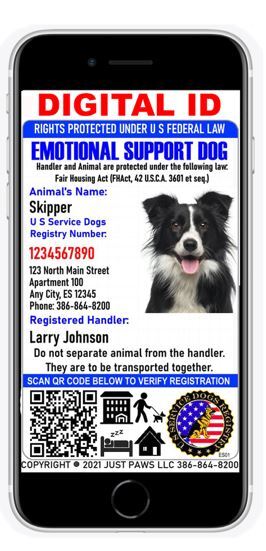 Holographic Emotional Support Dog ID w/QR Code & ID Holder Plus Digital Copy