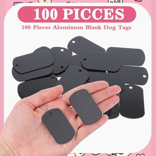 100 Pcs Military Dog Tags Set Including 100 Pcs Aluminum Blank Dog Tags