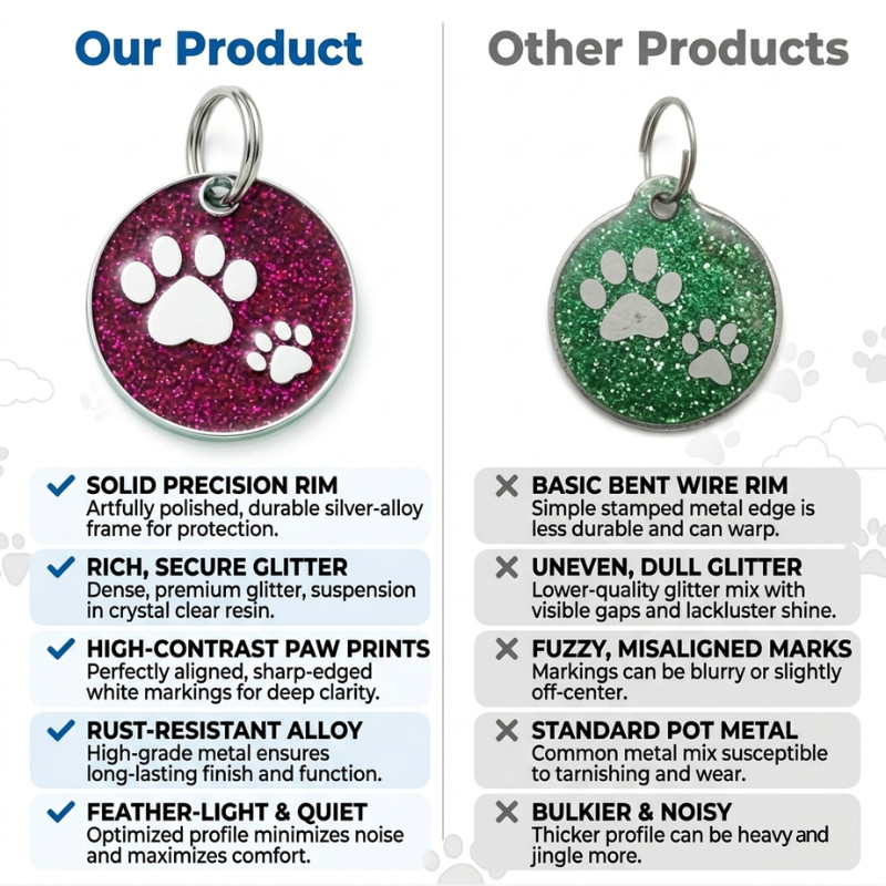 PET ID TAG CUSTOM ENGRAVED PERSONALIZED DOG CAT NAME TAGS Glitter PAW DOG TAG