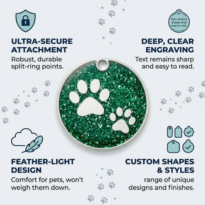 PET ID TAG CUSTOM ENGRAVED PERSONALIZED DOG CAT NAME TAGS Glitter PAW DOG TAG