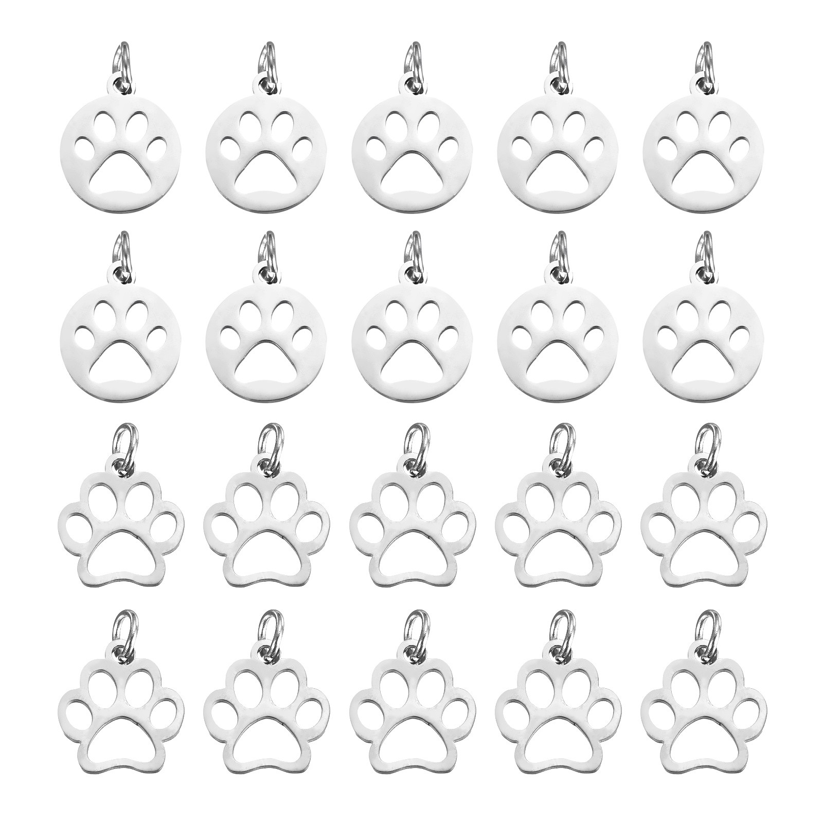 20 x Dog Paw Print Charms Set 3mm Cat Dog Paw Pendant, Silver