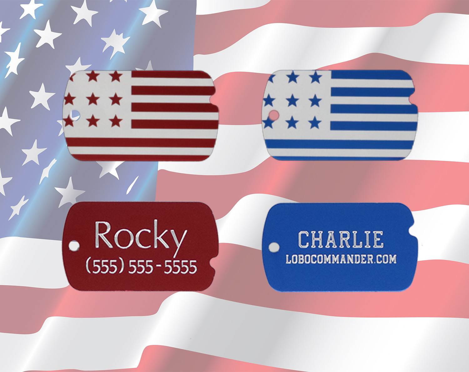 Custom Engraved Personalized Patriotic American Flag Military ID Pet Tag