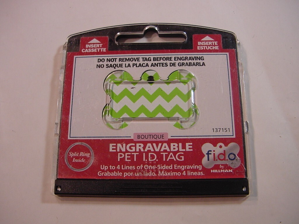 NEW – FIDO ENGRAVABLE PET I.D. TAG – GREEN & WHITE DOG BONE