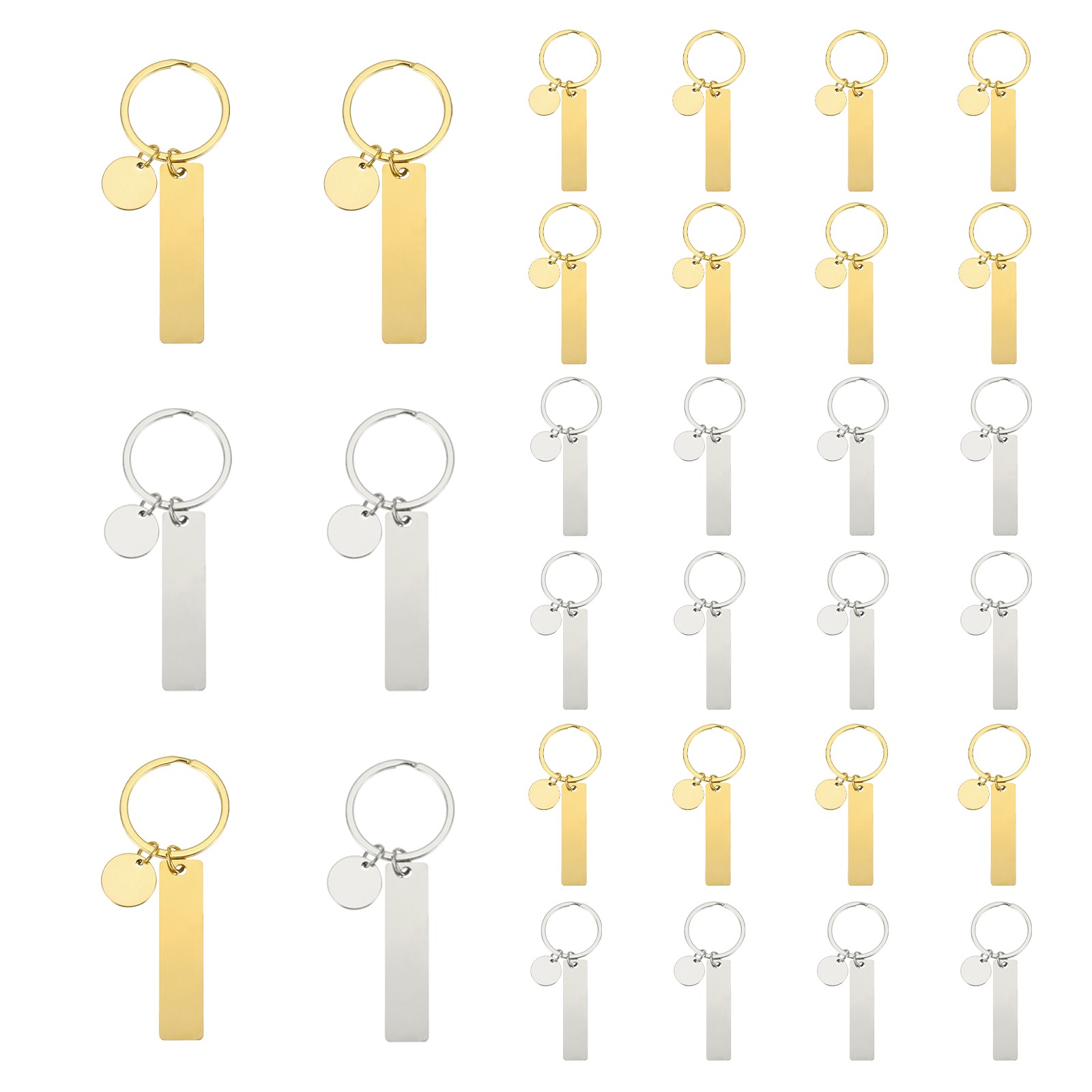 30Pcs Metal Engraving Keychain Blanks, Gold Tone/Silver Tone(Rectangular)