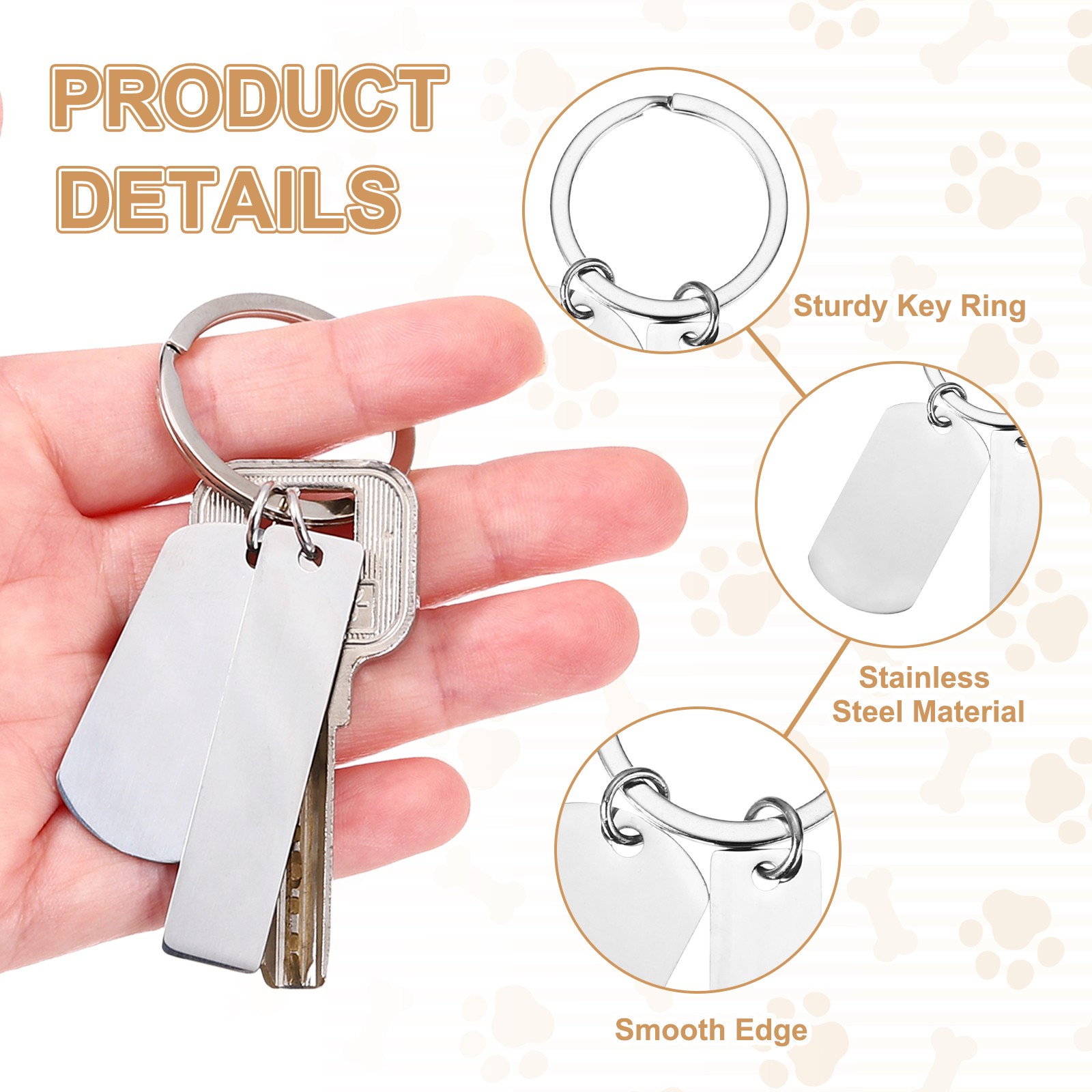 15Pcs Metal Engraving Keychain Blanks, Silver Tone(3 Styles)
