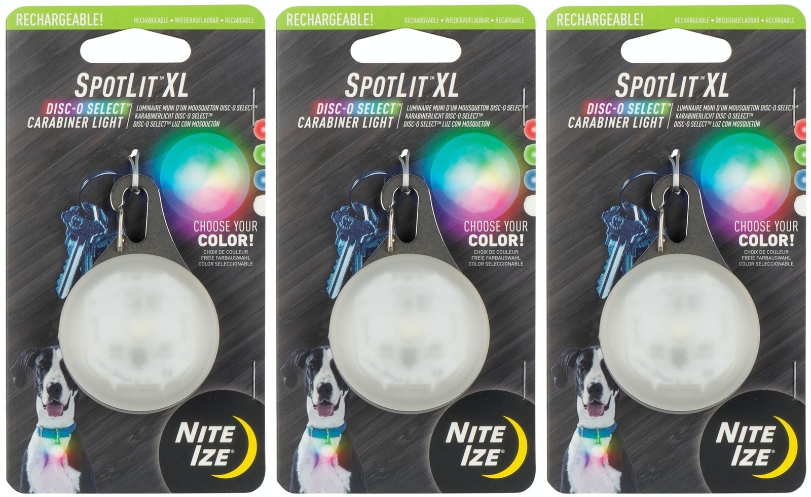 Nite Ize SpotLit XL Rechargeable Carabiner Light – Disc-O Select (3-Pack)