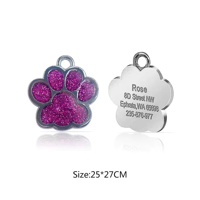 Personalized Dog Cat Tags Free Engraved Pet Puppy ID Anti-lost Name Paw Glitter