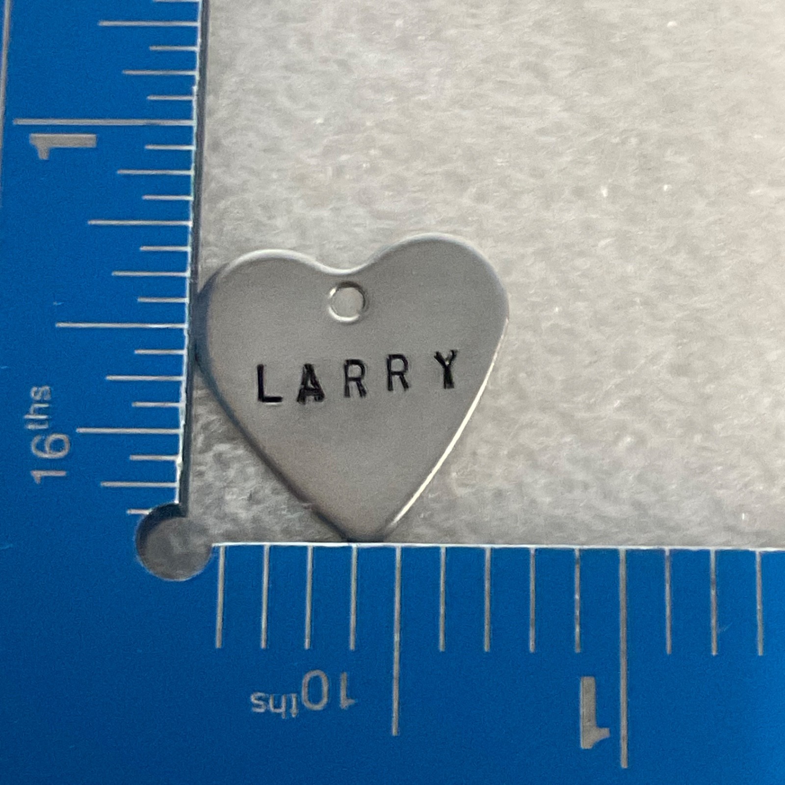 Larry Heart Pet ID Tag Silver Tone Metal Charm Small Personalized