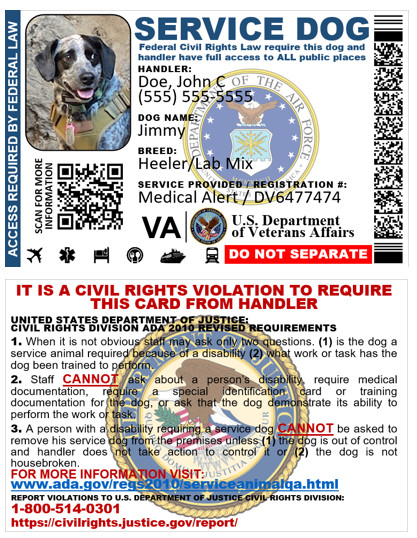 MILITARY VETERAN SERVICE DOG ID DUAL SIDES PHYSICAL & DIGITAL